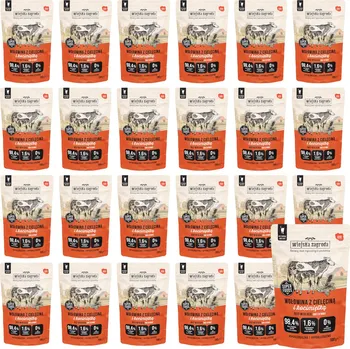 Krmivo pro kočku WIEJSKA ZAGRODA Hovězí s telecím masem a šantou kočičí – mokré krmivo pro kočky – 24x100g