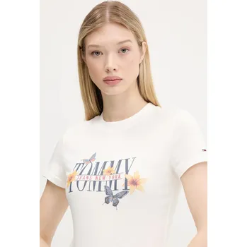 Bavlněné tričko Tommy Jeans DW0DW21340 béžová 01X, vel. M