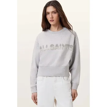 Dámská mikina Bavlněná mikina AllSaints SEPARO dámská, šedá barva, s aplikací, W215JC 09X, vel. XS