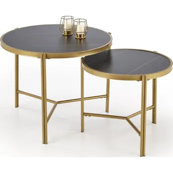 Konferenční stolek Sada 2 stolků FATIMA černý mramor / zlatá - Halmar Černá 63/50x48/43 cm