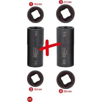 Gola hlavice KS Tools Souprava speciálních silových nástrčných ořechů 1/2“ na hliníkové ráfky, pro vozidla Ford, SW 15/18,5/19,5/20,5/21,5 mm, 2dílná 515.0895