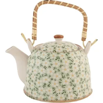Konvice na čaj Keramická konvice na čaj se sítkem a zeleným květinovým motivem – 700 ml