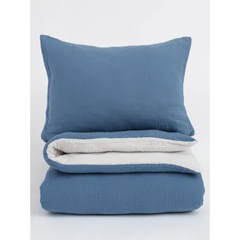 Povlečení Prodloužené mušelínové povlečení Alexia Duo - modrá/krémová