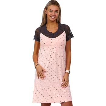 Dámská noční košile Růžová a černá noční košilka jemná pro ženy s puntíky a krajkou 1D1220 růžová xl
