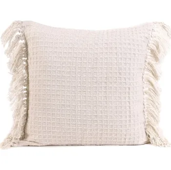 Povlečení Dekorativní povlak na polštář VAFFEL s třásněmi, krémová barva, 45x45 cm