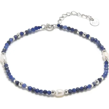 Náramek AURA Minerální náramek přírodní Sodalit a perly, stříbro AG925 - AU0001