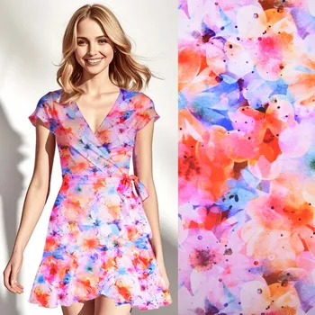 Viskózový úplet s digitálním potiskem květin S1898L-3225