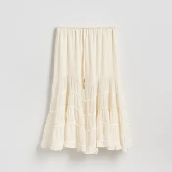 Dámské oblečení Reserved - Mušelínová midi sukně - krémová - 589GW-01X - 589GW-01X-L