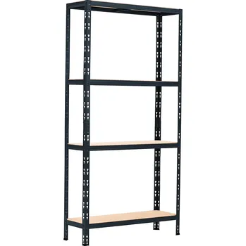 Dílenský regál SUPER EKO HIT - Policový regál Trestles RNDU-KUI 1800x900x300, nosnost 700 kg, 4 police, černý RNDU-KUI30-4-9005