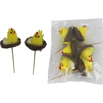 Velikonoční dekorace Zápich kuře v hnízdě, 6 ks X5777