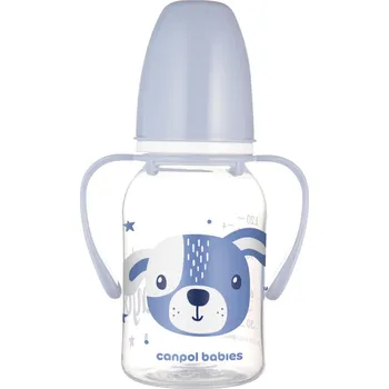 CANPOL BABIES Lahev úzkohrdlá s úchyty CUTE ANIMALS 120ml Modrá