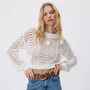 Dámský svetr Reserved - Svetr s růžemi - bílá - 109HE-00X - 109HE-00X-M