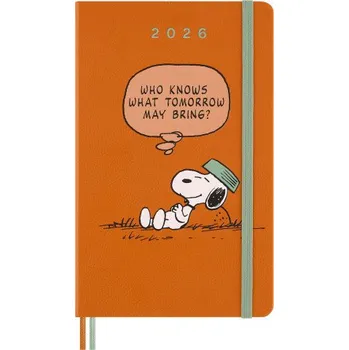 Diář Moleskine 12 Monate Peanuts Snoopy Tomorrow Wochen Notizkalender 2026, L/A5, 1 Wo = 1 Seite, fester Einband, Kadmiumorange (EN)