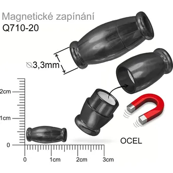 Materiál na výrobu šperku Magnetické zapínání CHIRURGICKÁ OCEL ozn.-STAS-Q710-20. velikost pr.6x14mm. Barva ČERNÁ.