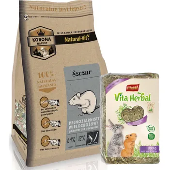 Krmivo pro hlodavce KORONA NATURY Natural-Vit krmivo pro potkany 750g + Seno 800g