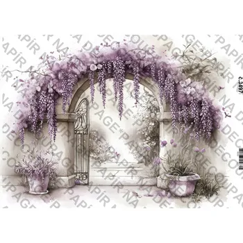 Umělecký papír Rýžový a soft papír na decoupage - Fialové květiny a zákoutí - KB03497 Materiál: Soft, Rozměr: A4