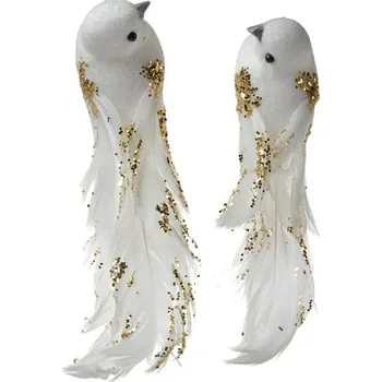 Vánoční ozdoba Bílo-zlatá dekorace na klipse holibičky (sada 2) – 15x8x5 cm