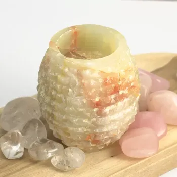 Zelený onyxový svícen soudek osekaný 7,5 cm