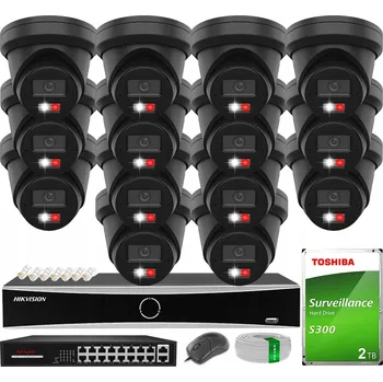 IP kamera Monitorovací systém 14x Kamera ČERNÁ 6MPx s AcuSense Hybrid + Disk 2TB Hikvision