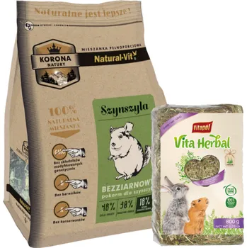 Krmivo pro hlodavce KORONA NATURY Natural-Vit krmivo pro činčily 750g + Seno 800g