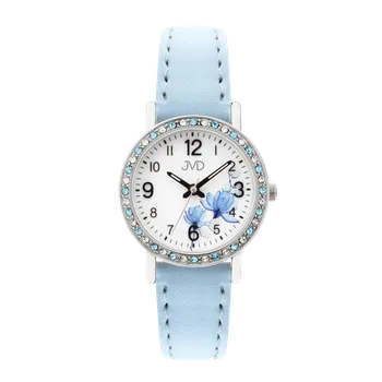 Hodinky Dívčí modré hodinky se zirkony po lunetě JVD J7207.4