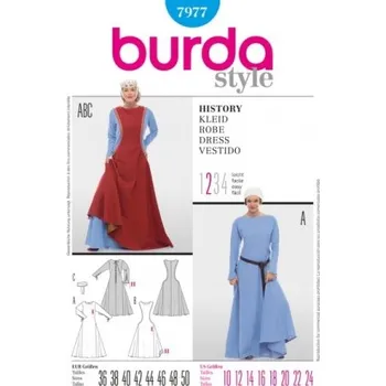 Střih Burda číslo 7977 Hradní paní, královna, služebná -