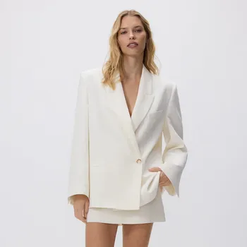 Reserved - Kraťasová sukně s viskózou - krémová - 979DR-01X - 979DR-01X-M