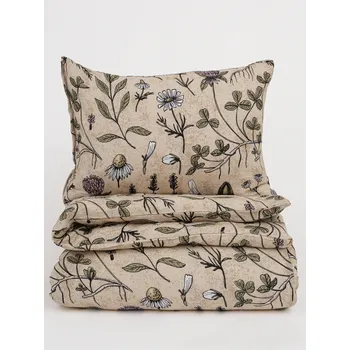 Povlečení MKLuzkoviny.cz Francouzské mušelínové povlečení – Herbář fialové 140 x 200, 70 x 90 cm nitěné knoflíky