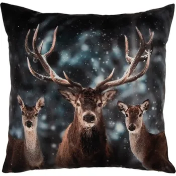 Dekorativní polštářek Tmavý povlak na polštář se stádem jelenů ve sněhu – 45x45 cm