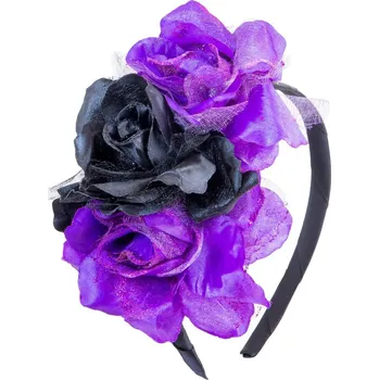 Karnevalový doplněk Čelenka s fialovými růžemi Sugar Skull