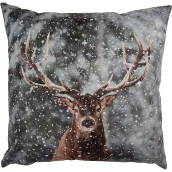 Dekorativní polštářek Tmavý povlak na polštář jelen a sníh – 45x45 cm