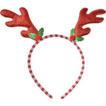 Vánoční ozdoba Vánoční červeno-bílá party čelenka se sobíma ušima – 20x3x21 cm