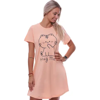 Dámská noční košile Meruňková noční košilka s krátkými rukávy pro ženy či dívky Hug me s kočkou 1C3816 oranžová xl