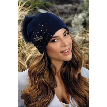 Čepice KRUMLOVANKA Dámská zimní čepice s bambulí W-0827/161 tmavě modrá