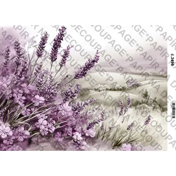 Výtvarný papír Rýžový a soft papír na decoupage - Fialové květiny a zákoutí - KB03499 Materiál: Rýžový papír, Rozměr: A4