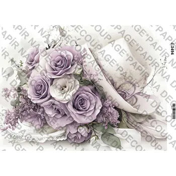 Umělecký papír Rýžový a soft papír na decoupage - Fialové květiny a zákoutí - KB03494 Materiál: Soft, Rozměr: A4