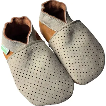 Capáčky BAREFOOT KOŽENÉ CAPÁČKY - děrované béžové, Hopi Hop Velikost: L