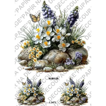 Umělecký papír Rýžový a soft papír na decoupage - Kytice jarní s pozadím - KB03471 Materiál: Soft, Rozměr: A4