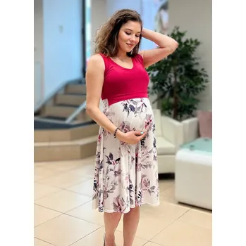 Těhotenské šaty Mama L'amour Letní těhotenské a kojící šaty 3v1 Flores malinovo bílé s kvítky Velikost: M