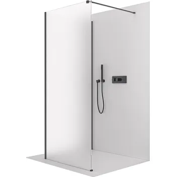 CERANO - Sprchová zástěna Walk-in Onyx Corner Cube L/P - 8 mm - hranatá vzpěra - černá matná, mléčné sklo - 110x40x200 cm