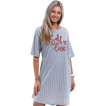 Dámské noční prádlo Šedá pruhovaná noční košilka pro ženy, Self love 1C3136 šedá 4xl