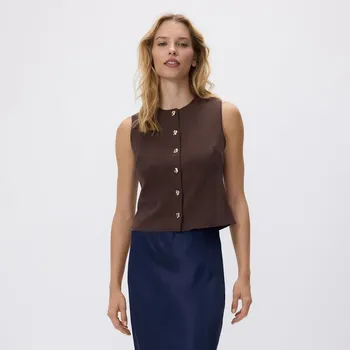 Dámský kabát Reserved - Vesta s ozdobnými knoflíky - tmavě hnědá - 470GA-89X - 470GA-89X-S