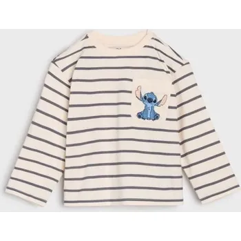 Dívčí tričko Sinsay - Bavlněné tričko s dlouhými rukávy Stitch - krémová - 7616Z-01X - 7616Z-01X-80