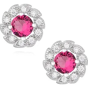 Náušnice Stříbrné náušnice s lístky, zirkony a turmalínem - Meucci SLE311