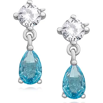 Náušnice Stříbrné visací náušnice s akvamarínem a čirými zirkony - Meucci SLE242