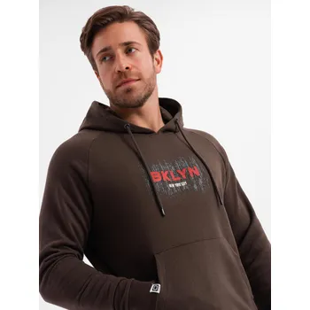 Pánská mikina Pánská klasická klokaní mikina s potiskem - tmavě hnědá V2 OM-SSPS-0150 - S