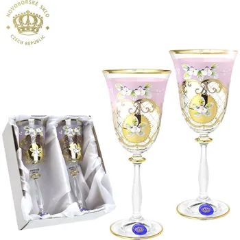 Sklenice Novoborské sklo Kalíšky 250 ml Angela vysoký smalt růžový sada 2 ks