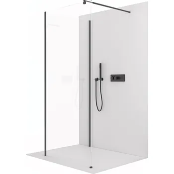 CERANO - Sprchová zástěna Walk-in Onyx Corner Round L/P - 8 mm - kulatá vzpěra - černá matná, transparentní sklo - 100x80x200 cm