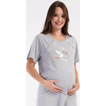 Dámské noční prádlo Dámská noční košile mateřská Vienetta Secret Čáp s miminkem šedá L