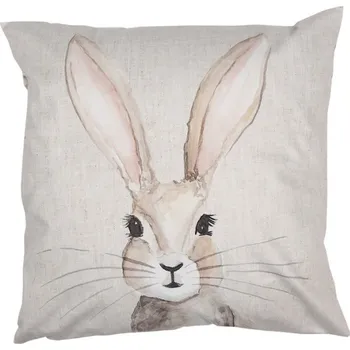 Dekorativní polštářek Béžový povlak na polštář s motivem zajíčka Rustic Bunny – 45x45 cm